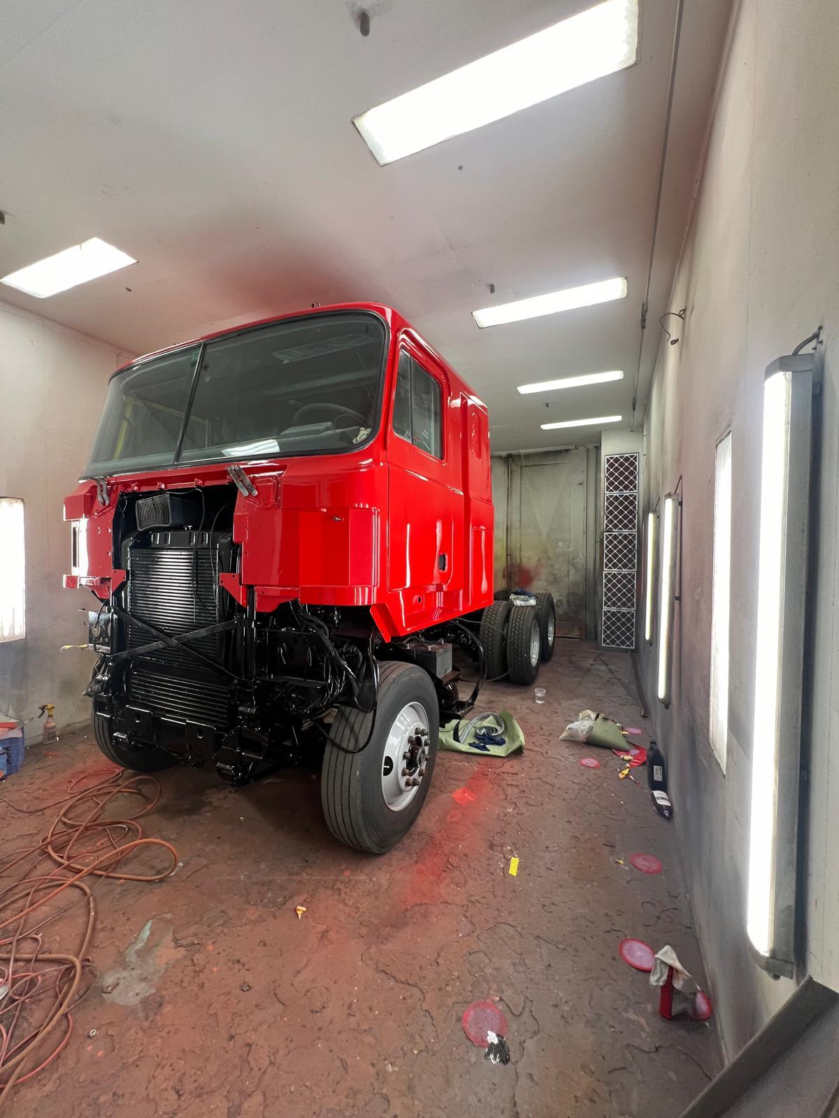 Red truck paint booth